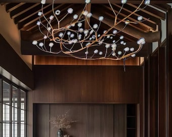 Farmhouse Tree Branch Chandelier: Rustic Metal Pendant Light