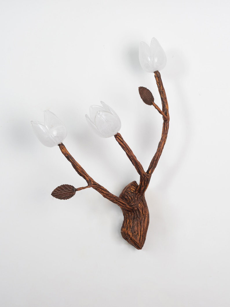 Rustic Farmhouse Wall Lamp With Tree Branches and Flowers Wall Decor - Etsy