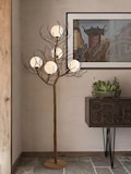 Nordic Style Tree Branch Floor Lamp with Moon- Inspired Round Resin Lamp Shade
