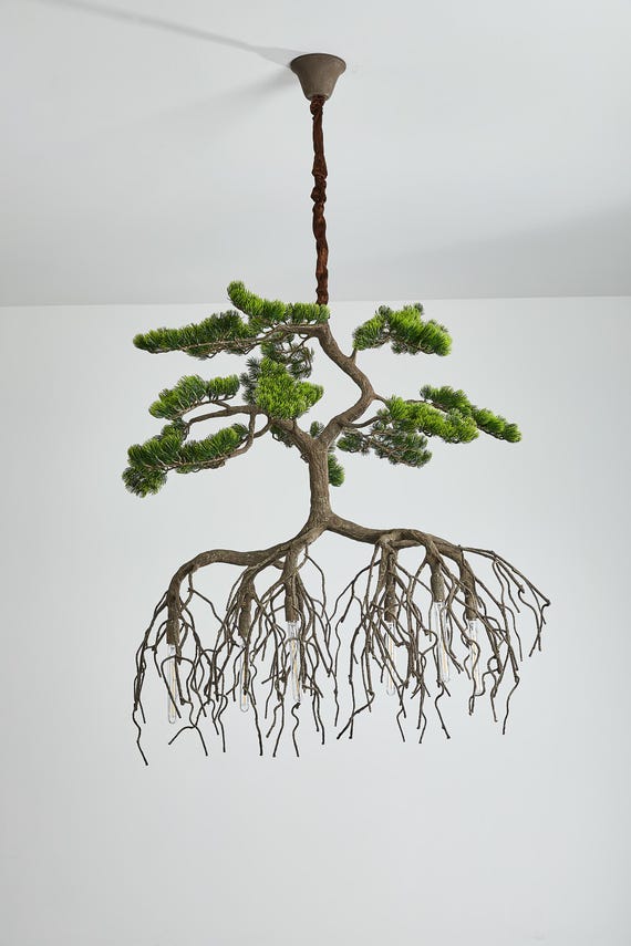 Sculptural Branch Root Chandelier With Artificial Leaves - Etsy