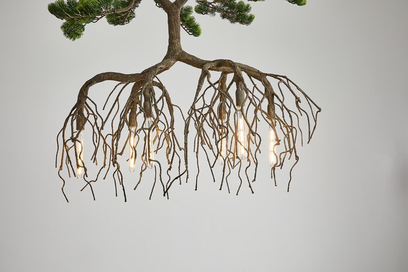 Sculptural Branch Root Chandelier With Artificial Leaves - Etsy