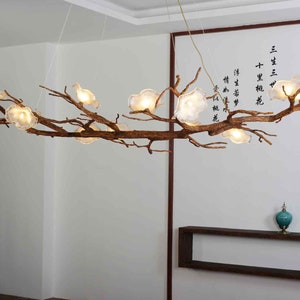 12 Lights Lotus Leaf Tree Branch Chandelier Artistic Hanging Pendant Light Fixture for Dinging Room Kitchen Island