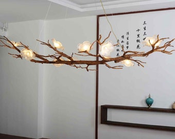 Lotus Leaf Tree Branch Chandelier: Artistic Hanging Light Fixture