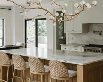 Nordic Tree Branch Farmhouse Chandelier Pendant Light with Bubble Glass Shade for Living Room
