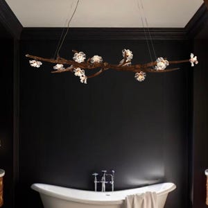 Lámpara de araña nórdica con forma de rama de árbol, iluminación colgante de isla de flor de ciruelo, decoración artística