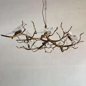 Artistic Decorative Pendant Light Inspired by Nature, Handmade Glass Swallow Branch Chandelier