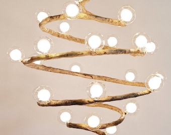 Nordic Rustic Tree Branch Hanging Chandelier with LED Bubble Glass lighting ,Modern Industrial luminaries lustres  Home Decor