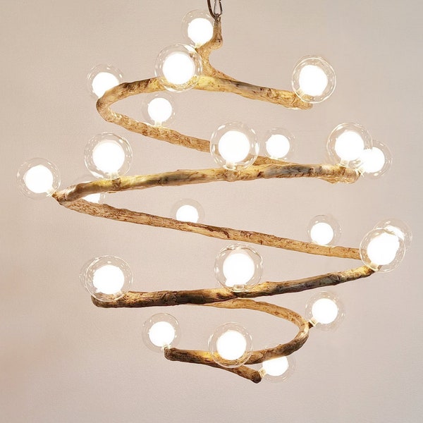 Nordic Rustic Tree Branch Hanging Chandelier with LED Bubble Glass lighting ,Modern Industrial luminaries lustres  Home Decor