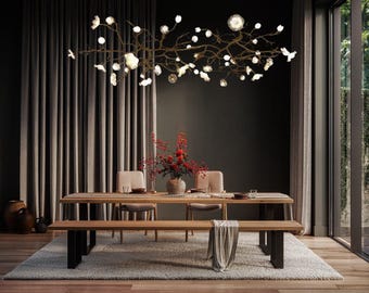 Lotus Leaf Chandelier: Modern Rustic Pendant Light for Dining Room
