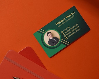 Elegante Grün-Gold Moderne Visitenkarte | Anpassbare professionelle Visitenkarten | Personalisiertes Design für Unternehmer