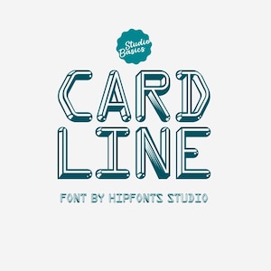 May include: The words "CARD LINE" in a teal, 3D-style font are centered on a white background. Above the text is a teal circular badge that reads "Studio Basics." Below the text is the phrase "FONT BY HIPFONTS STUDIO."