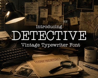 Detective - Handmade Typewriter Font | Newspaper Font, Retro Font, Vintage Font, Serif Font, Craft Font, old Fashioned Font, Unique Font