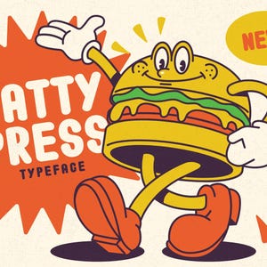 Patty Press – Speels, afgerond Sans-lettertype | Leuk en vriendelijk lettertype voor restaurantmenu's, logo's en kinderbranding (Canva, Procreate, Cricut)