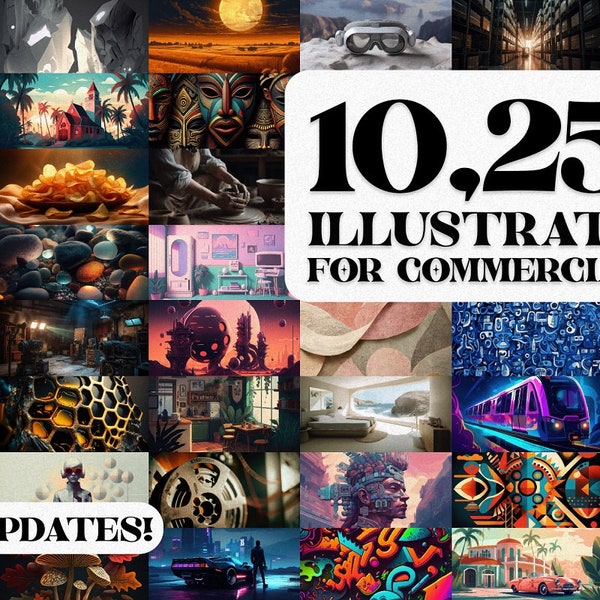 Commercial Use Illustration Bundle (10,250+ High-Resolution Graphics for Commercial Use) | POD Friendly, Stock Photo Bundle, (FREE UPDATES)