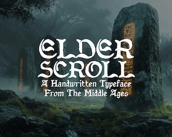 Elder Scroll – Medieval Handwritten Font | Ancient Fantasy Script | Old English Calligraphy for Scrolls, RPG, and Vintage Designs