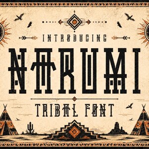 Narumi - Fuente tribal abstracta / Fuente étnica, Fuente para Canva, Fuente para Procreate, Fuente para Cricut, Fuente para Silhouette, Fuente digital, Fuente para logotipos, Fuente para manualidades