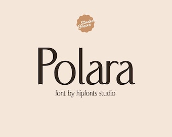 May include: A graphic design featuring the word "Polara" in a dark brown serif font, with the text "font by hipfonts studio" below. A small, brown, circular badge with the words "Studio Basics" is at the top.