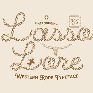 Duo de polices de caractères Wild West Rope | 2 polices de caractères cowboy d'inspiration occidentale pour les logos, l'image de marque, les produits dérivés, les cartes de visite, l'emballage, les réseaux sociaux et plus encore !