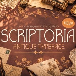 Scriptoria – Tipografía elegante de estilo antiguo de principios del siglo XX, serif clásica, fuente atemporal para logotipos, invitaciones y branding (Cricut, Procreate, Canva)