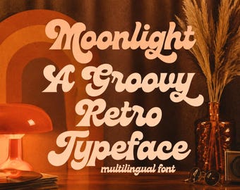 Moonlight - Groovy Disco Font | Vintage Font, Retro font, Funkadelic, 1980's Font, 1970's Font, Hippy font, Branding Font - Instant Download