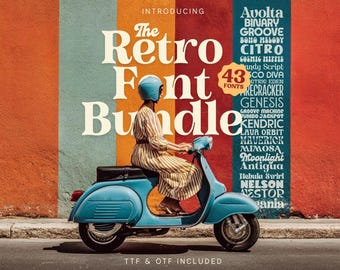 Retro Groovy Font Bundle Vintage Schriftarten für Poster T-Shirts Logos Aufkleber Branding und mehr Sofortiger digitaler Download für Canva & Procreate