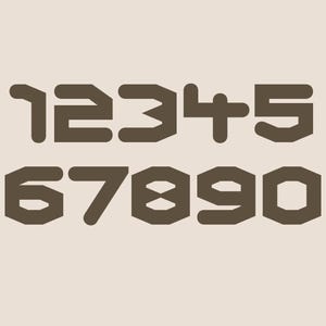 May include: A collection of brown, geometric numbers from 1 to 0, set against a beige backdrop. The numbers feature a bold, blocky design, with a retro aesthetic. The Studio Basics logo is in the upper right corner.