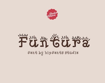 May include: A brown font design with the word "Funtura" in a playful style, with decorative elements above each letter. The text "Font by hipfonts studio" is below. A red circular logo with "Studio Basics" is at the top.