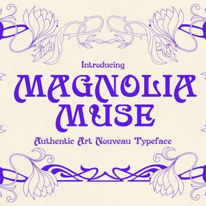Magnolia Muse – Fonte Art Nouveau inspirada em Alphonse Mucha | Fonte vintage elegante para pôsteres, identidade visual e convites. Download instantâneo