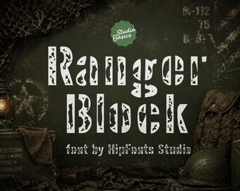 Ranger Block – Weathered Military Stencil Font  Grungy Army Display Typeface (Studio Basics) Instant Download