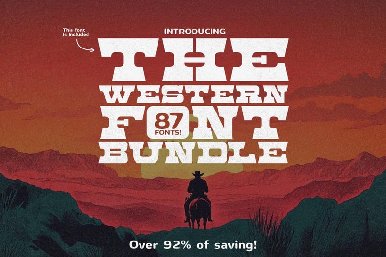 Western Font Bundle | 87 Wild West-inspired Fonts | Cowboy, Rustic ...