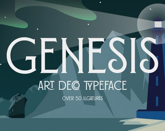 Genesis - Art Deco Inspired Typeface With Over 50 Unique Ligatures | Wedding Font, 1920s, 1930s, 1940s, Elegant Font, Classy Font,