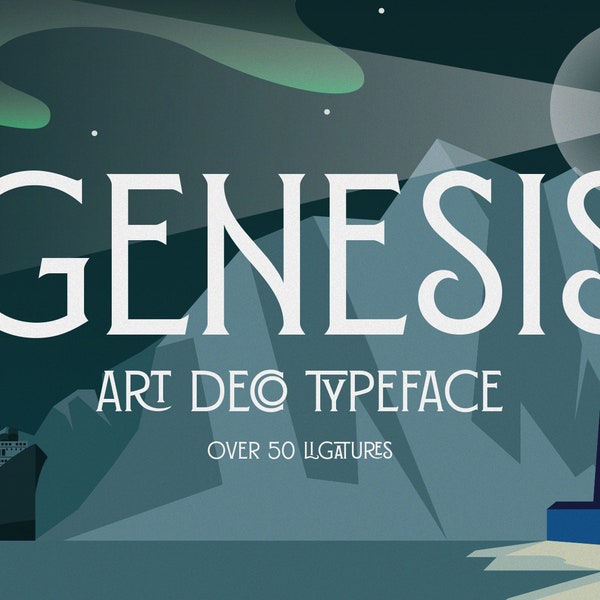 Genesis - Art Deco geïnspireerd lettertype met meer dan 50 unieke ligaturen | Bruiloft lettertype, jaren 1920, jaren 1930, jaren 1940, elegant lettertype, stijlvol lettertype,