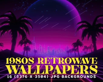 16 Retrowave-achtergronden in 6K-resolutie | Synthwave Art, kunst uit de jaren 80, illustraties uit de jaren 80, Cyberpunk-achtergrond, futuristisch behang,