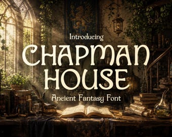 Typsnittet Chapman House Fantasy. Medeltida typsnitt för bokomslag, rollspel, magiska logotyper, fantasykartor, titlar och varumärkesbyggande. Direkt nedladdning.