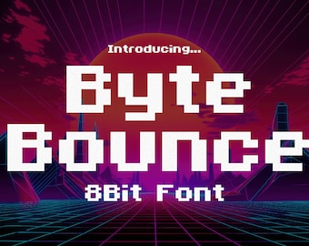 ByteBounce - Fuente de píxeles de 8 bits / Fuentes para juegos / Fuentes de los años 80 / Fuentes para Procreate / Fuentes para computadoras / Fuentes de 8 bits / Fuentes de píxeles / Fuentes para programación