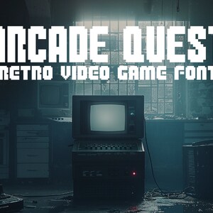 Arcade Quest Font: Ultimate 8-Bit Pixel Font for Retro Gaming, Vintage Consoles & Nostalgic Designs! Instant Download.