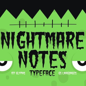 Nightmare Notes – Frankenstein-Inspired Horror Cartoon Font Perfect for Quirky & Scary Halloween Themed Designs. Instant Download.