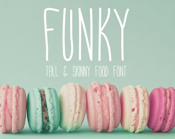 Funky - Tall & Skinny Food Font | Cute font, Skinny font, Tall font, Narrow font, Goodnotes fonts, Fun font, Handlettered font