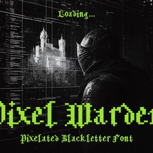 Fuente Pixel Warden: tipografía gótica medieval en píxeles, fuente de juegos retro, tipografía de fantasía, estilo gótico de 8 bits para diseños y mucho más.