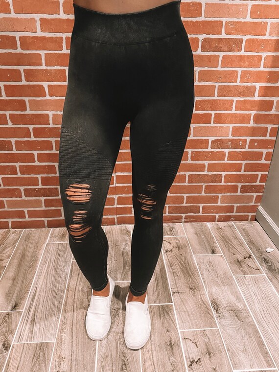 Moto Leggings Black Distressed Leggings 