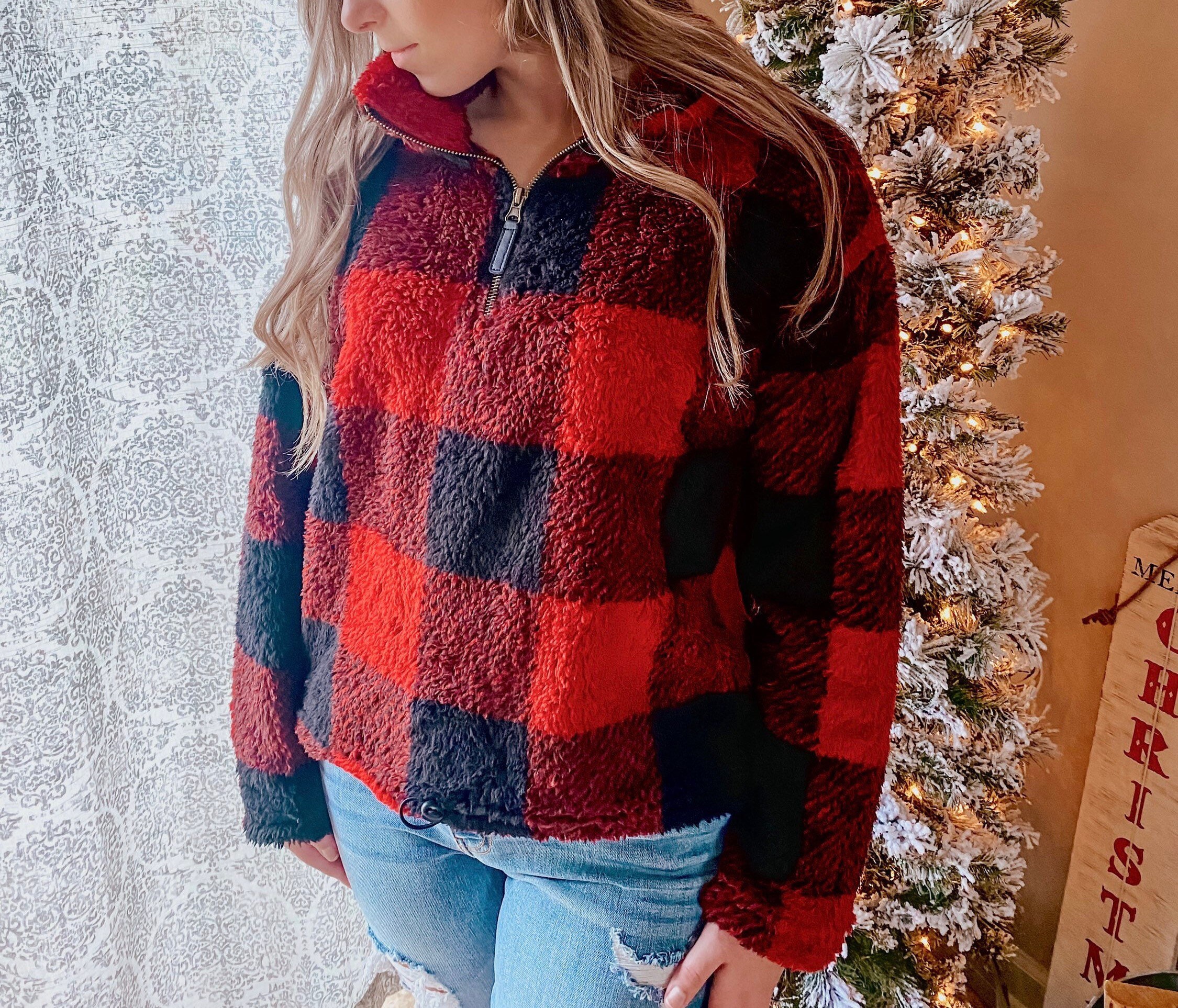 buffalo check fleece pullover