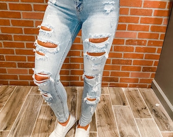 NEW Jude Distressed Skinny Jeans Mid Rise KanCan Jeans Eunina Jeans Judy Blue Skinny Jeans Distressed Jeans Light Wash Denim Ripped Jeans