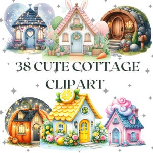 Fairytale Cottage Clipart Set - Watercolor PNG Downloads - Village Illustration Pack for Crafts, Stickers & Planners -Cottage Clipart Bundle