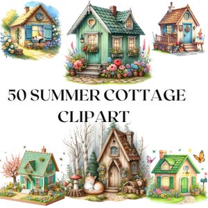 Watercolor Cottage Clipart: Summer Landscape PNGs (Digital Download)