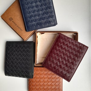 Intrecciato Leder Geldbörse, Herren Leder Brieftasche, Leder ID Portemonnaie, Visitenkarten-Portemonnaie, Id-Kartenhalter, Valentines Geschenke für Ihn