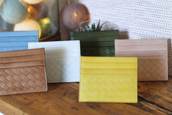 Handwoven Leather Card Holder Wallet, Slim Unisex Business Card Case