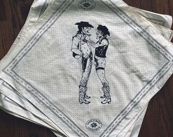 Longhorns Dance - 100 % coton, grand bandana de cow-boy gay fabriqué aux États-Unis, 22 x 22 po, blanc naturel