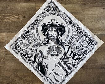 Body glorieux - 100 % coton, fabriqué aux États-Unis, grand bandana trans Cowboy Jesus 22 x 22 po.