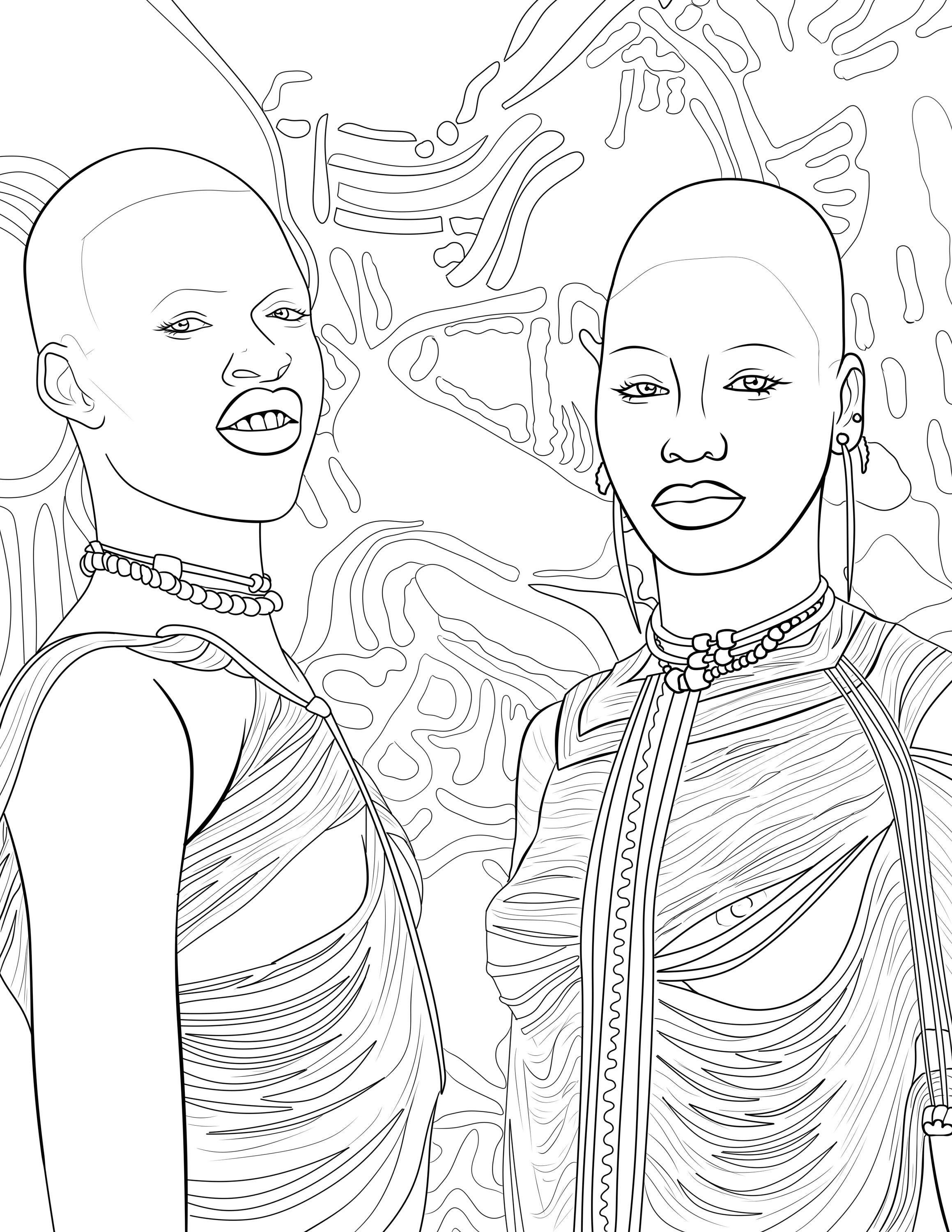 African Coloring Page Dinka Tribe Man and Woman Against Etsy