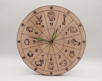 Wall clock wooden learning clock children's clock with luminous hands made of beech wood